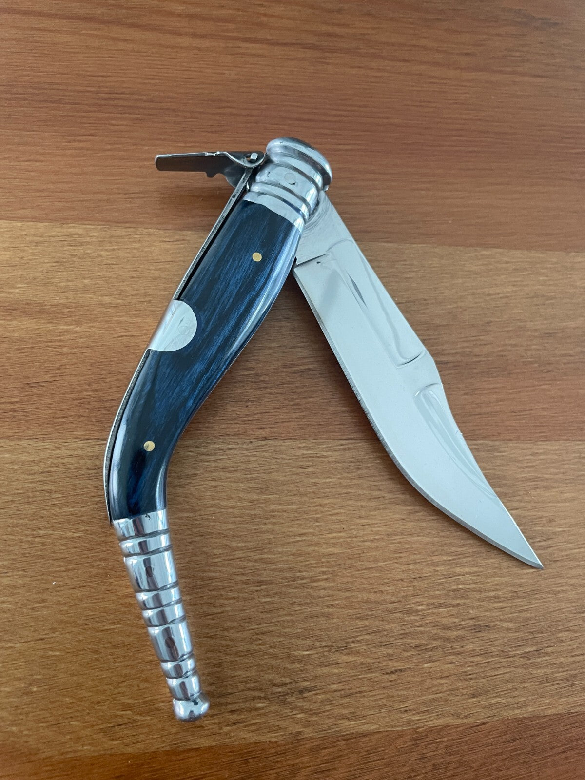 3.9" Spanish Navaja Sevillana Pocket Knife Blue Stamina Wood Scales with Ratchet