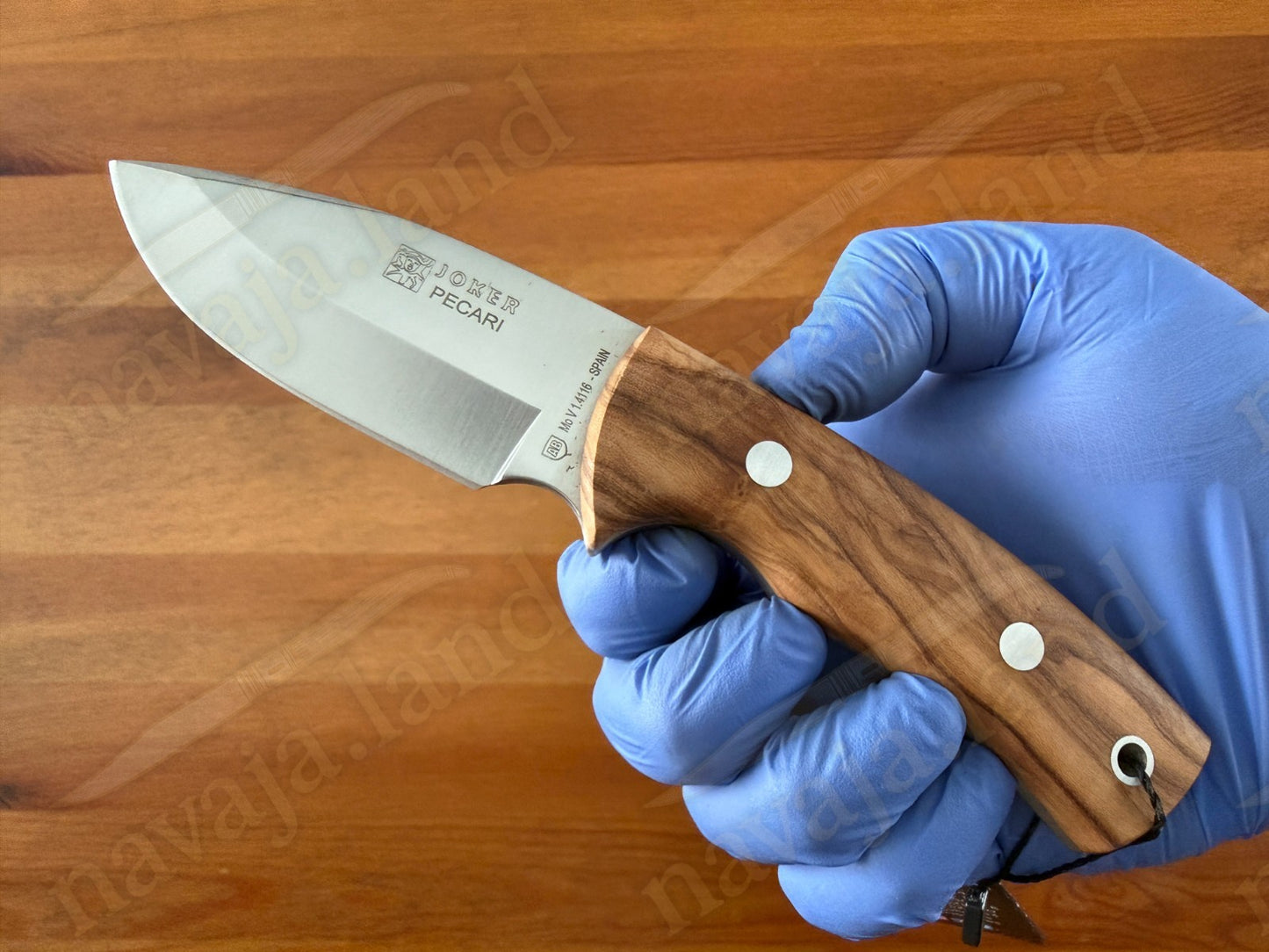 Joker Pecari Skinning Knife 3.34” MOVA Blade Olive Wood Handle Leather Sheath