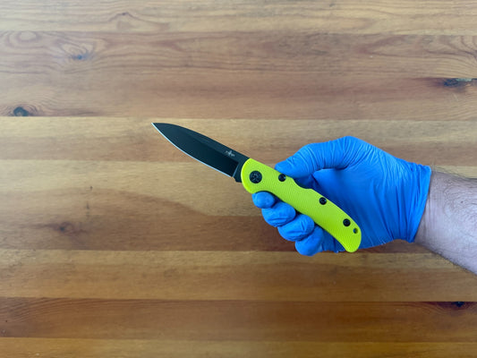 3.15" 420 Steel Blade Finished in Black - Yellow Nylon Fiber Handle Lightweight