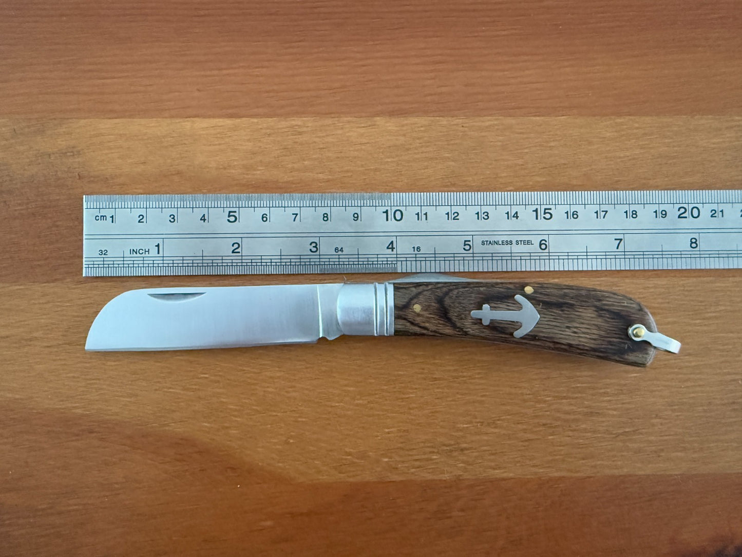 3.15" Bird Beak Navaja Pocket Knife Sailor / Marinera Wood Handle Anchor Insert