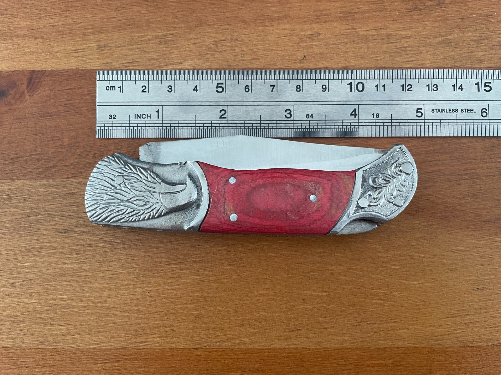 3.5" Spanish Navaja Pocket Knife Eagle Bolsters Wood Scales Lockback USA Seller