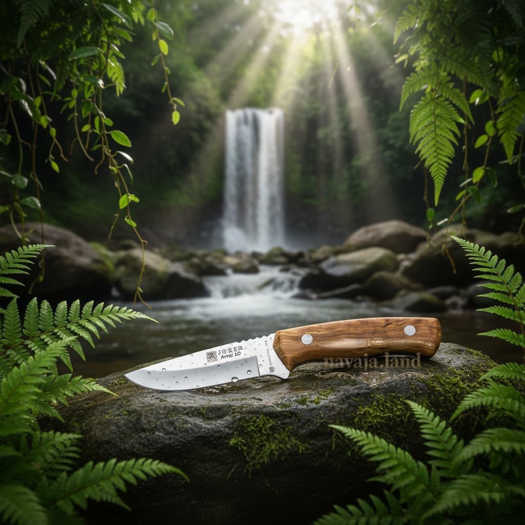 Joker Arrui 10 Outdoor Knife – 3.9” Blade | Olive Wood Handle | Leather Sheath