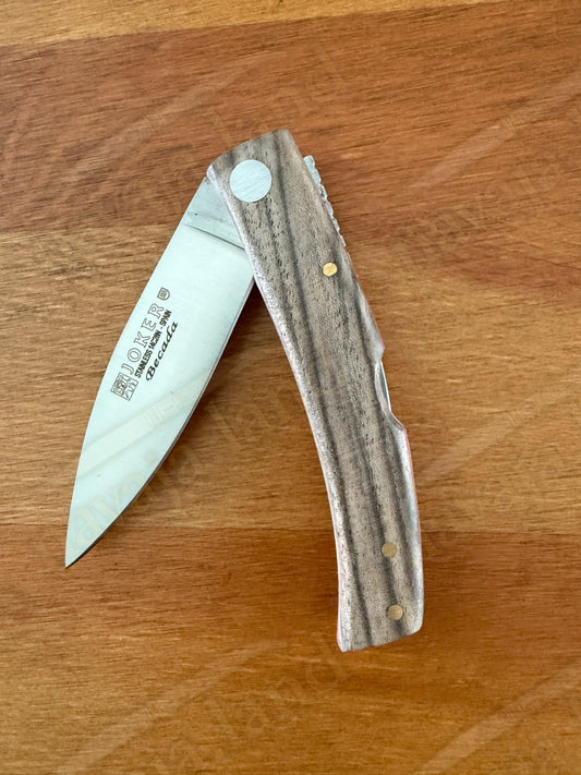 Joker BECADA Knife – 3.15” Sandvik 14C28N Blade | Walnut Handle | Red Liners