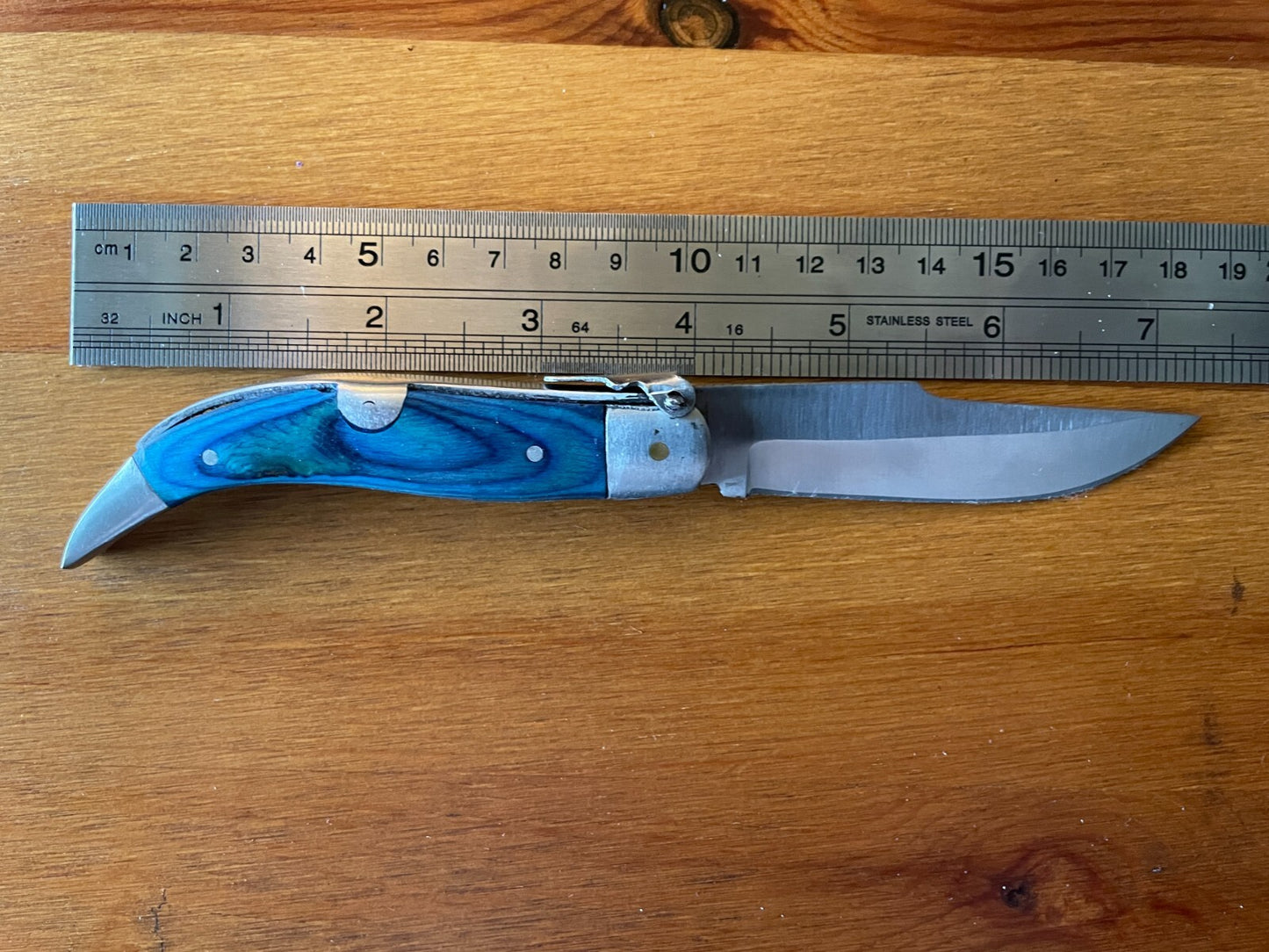 3.14” Spanish Navaja Teja Albacete Pocket Knife Blue Wood Handmade - USA Seller
