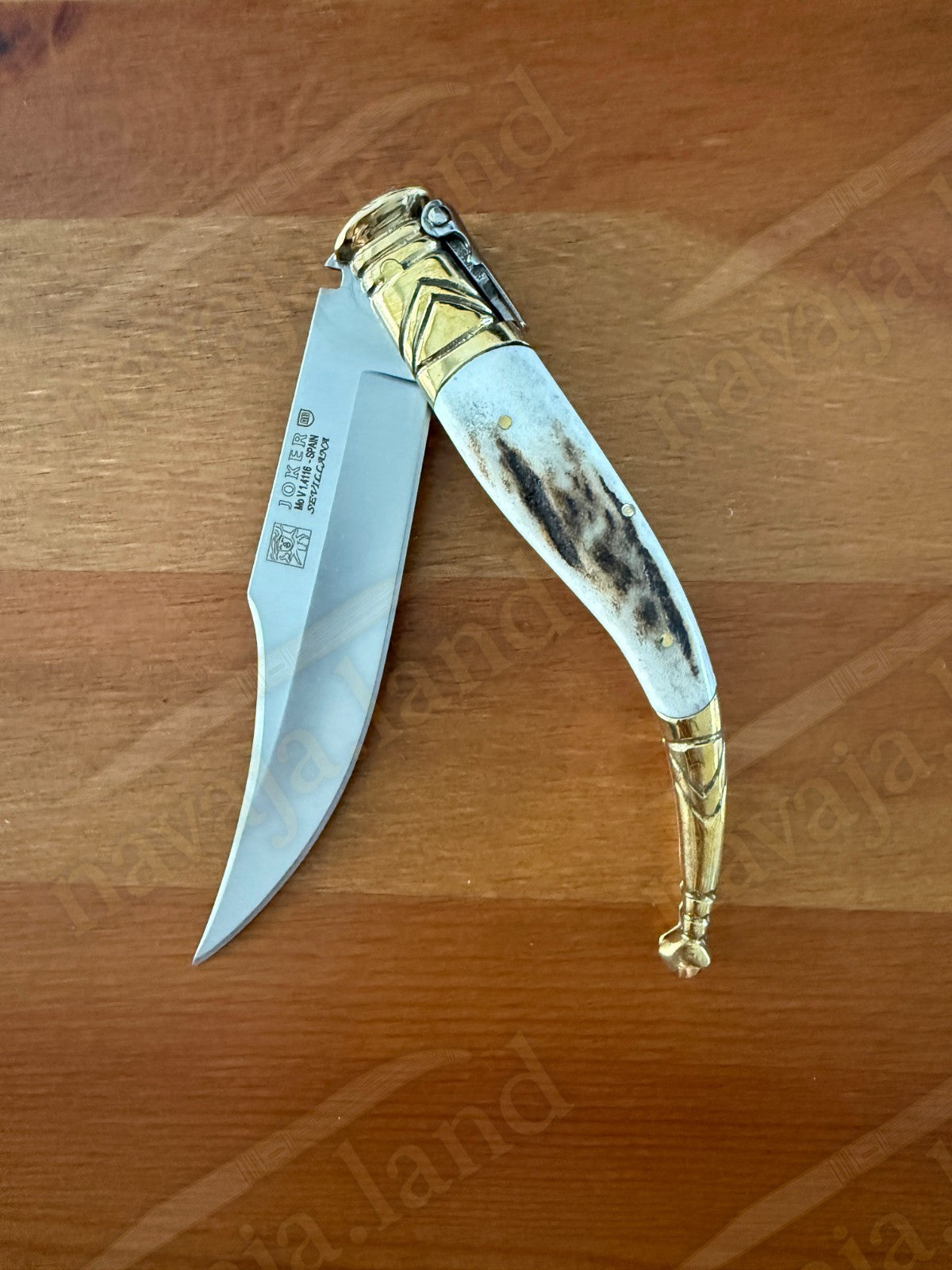 4.5” Spanish Navaja Joker Sevillana Pocket Knife Deer Horn Handle NO Ratcheting