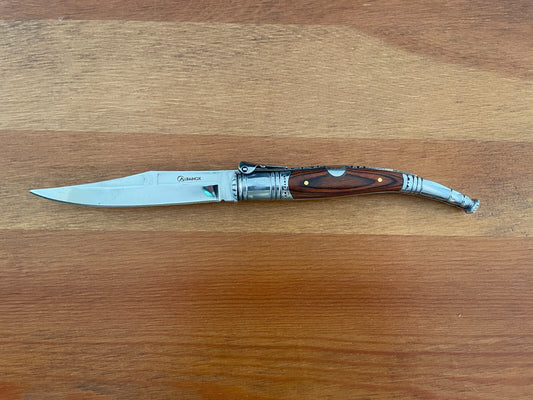 4.13” Spanish Navaja Serrana Folding Pocket Knife Red Stamina Wood Handle
