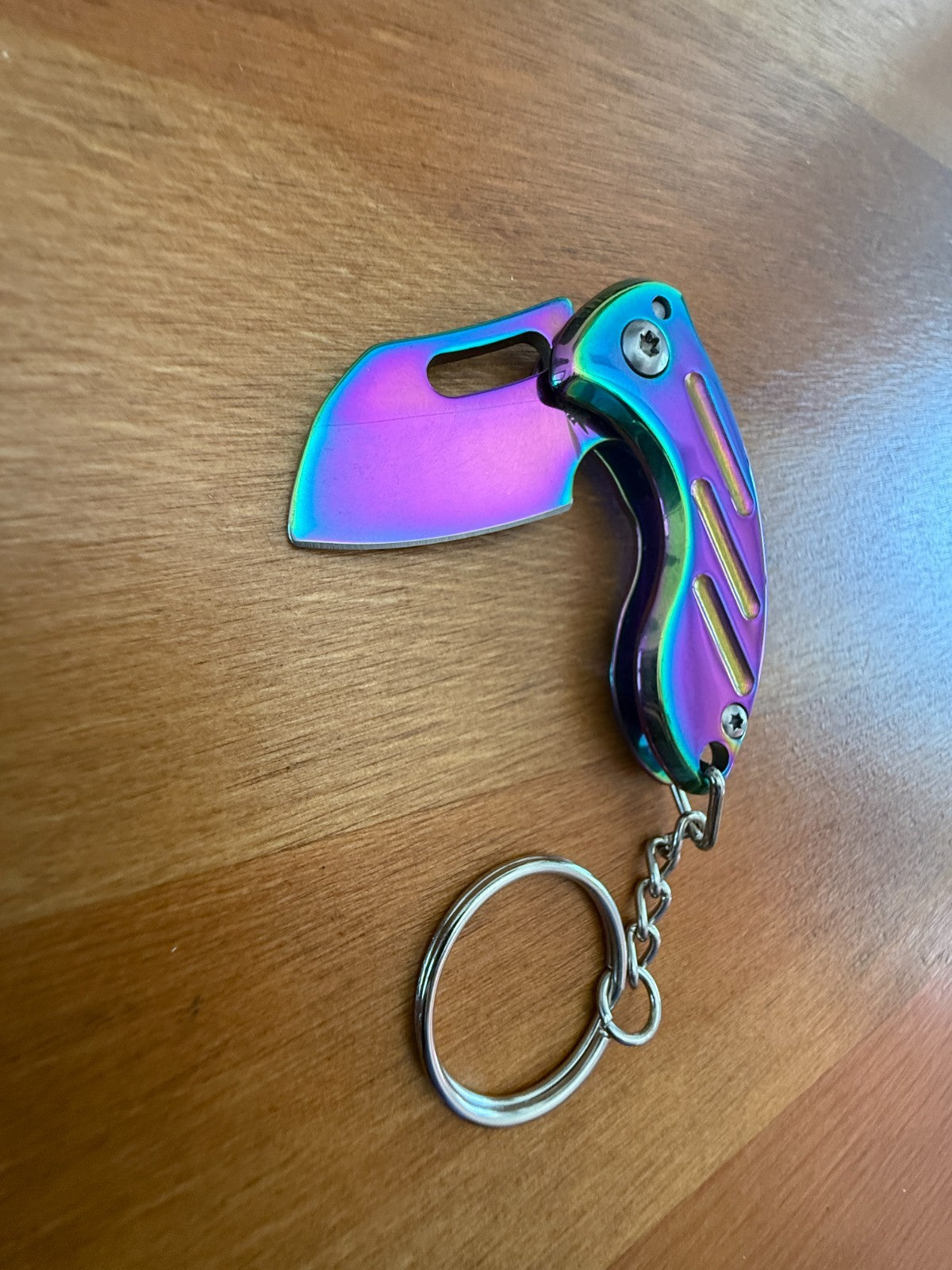 Keychain Mini Folding Knife 1.5" Steel Blade Rainbow Coated Liner Lock