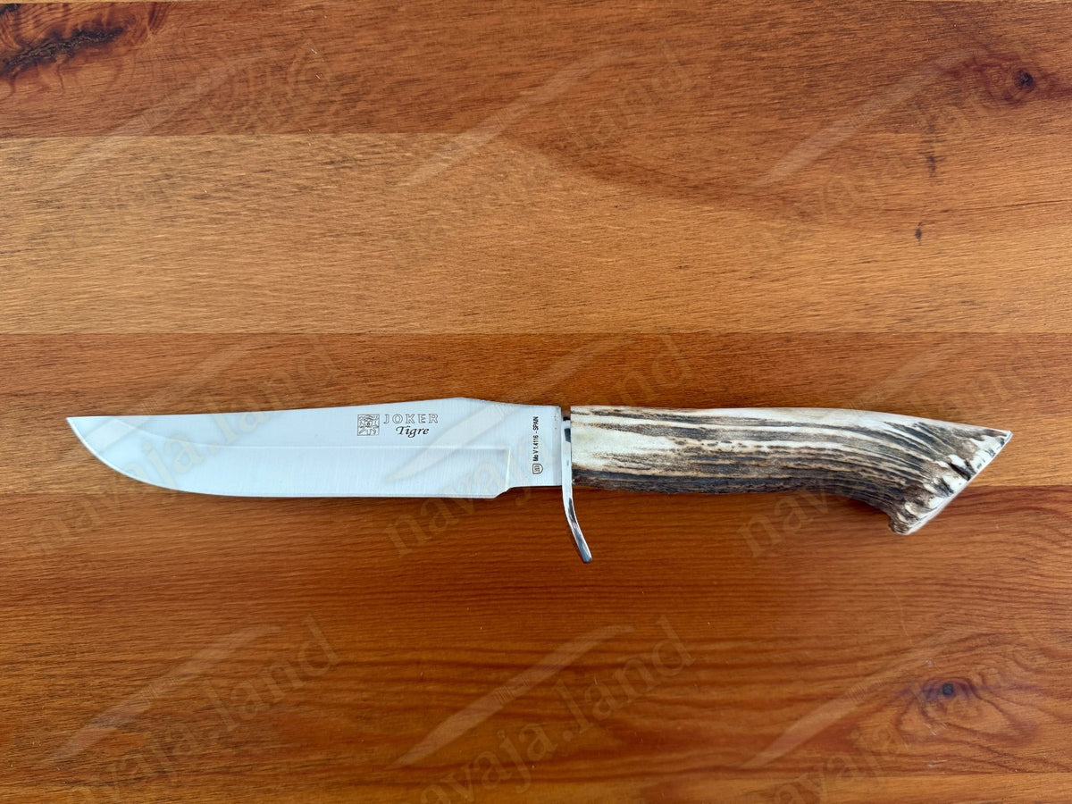 Joker Tigre Hunting Knife 6.7” MOVA Blade Deer Antler Handle Leather Sheath