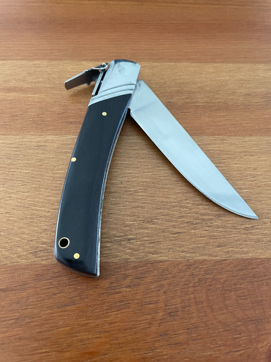 3.54" Spanish Navaja Pocket Knife Black Wood Scales With Ratchet & Billet Lock