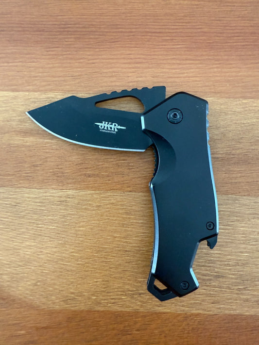2.8" Stainless Steel Pocket Knife Black Finish Bottle Opener Liner Lock