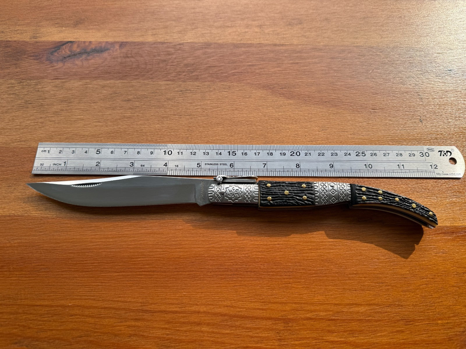 5.3" Blade Arabian Style Ratchet Navaja Knife Staghorn Imitation Ornamented