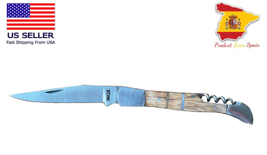 Pocket Knife 3.2" Stainless With Wooden Handle Corkscrew Handmade Artisan