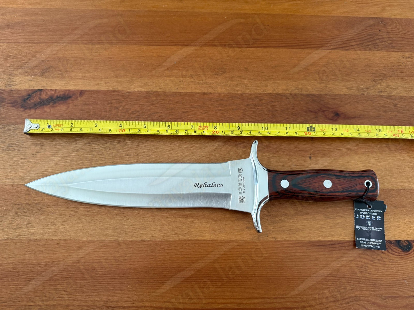 Joker Rehalero Hunting Knife 9.44” MOVA Blade Red Wood Handle Leather Sheath