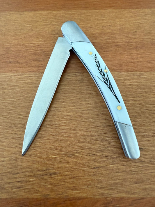 2.76" Stainless Steel Blade Pocket Knife White ABS Spike Design Spanish Made
