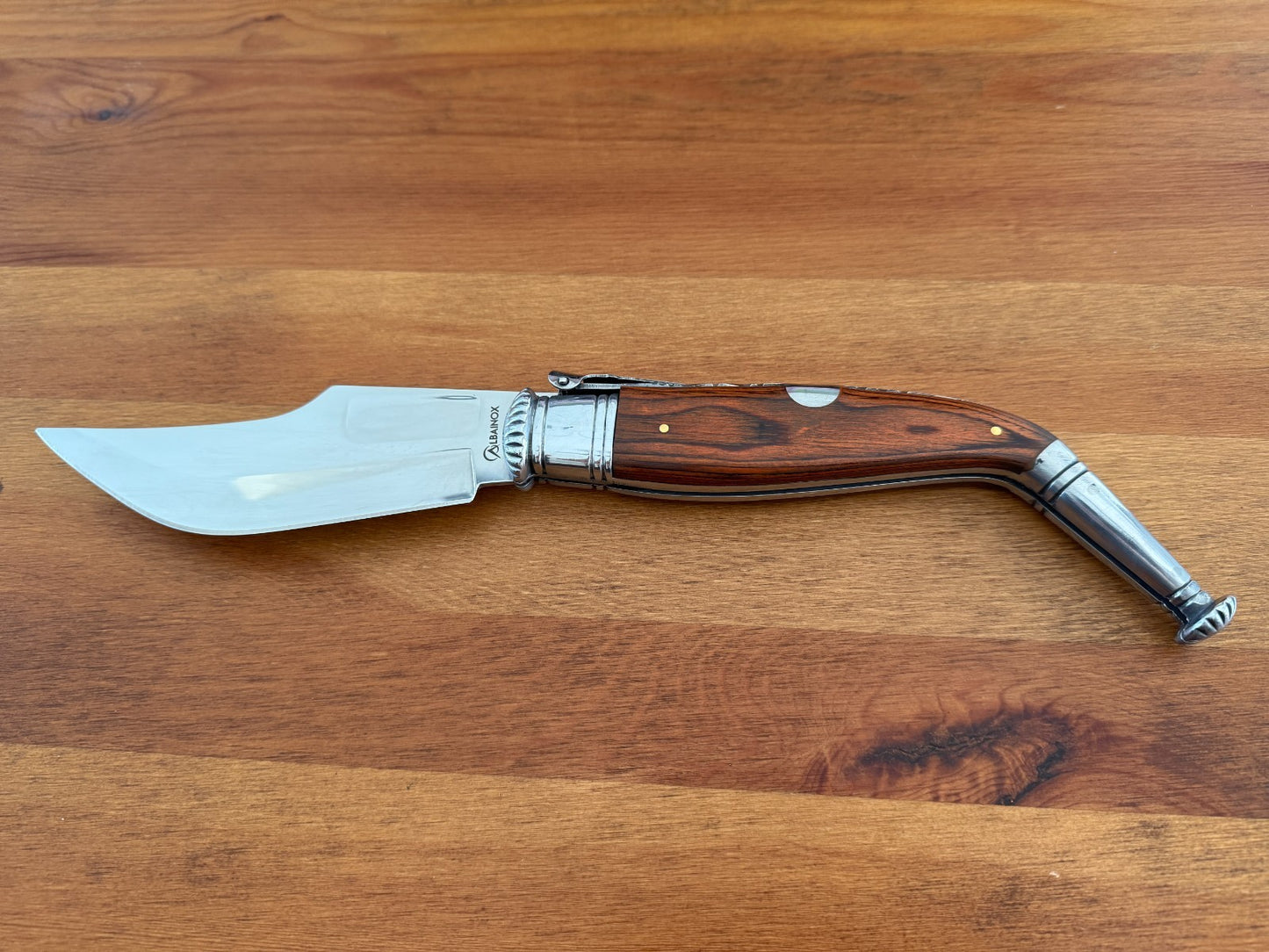 5.7” Spanish Navaja Jerezana Folding Knife Red Stamina Wood Scales With Ratchet