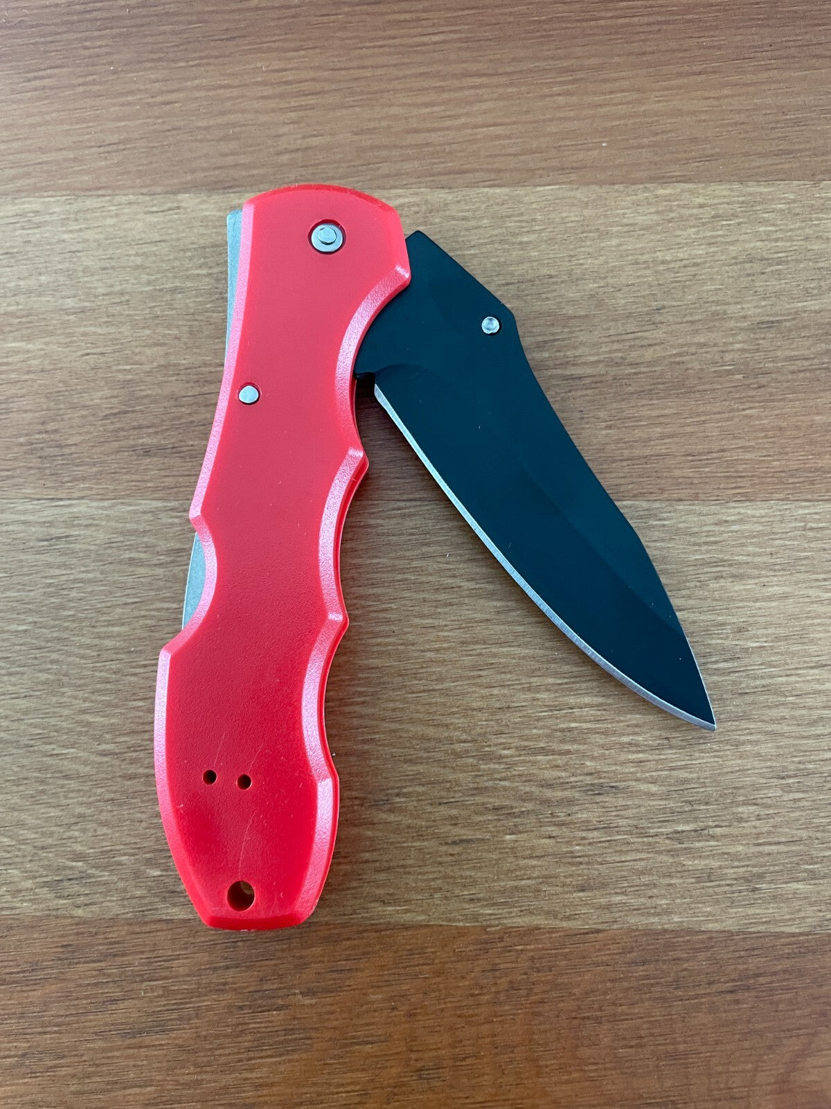 3.3" Black Stainless Steel Blade Tactical Pocket Knife Red Plastic Handle