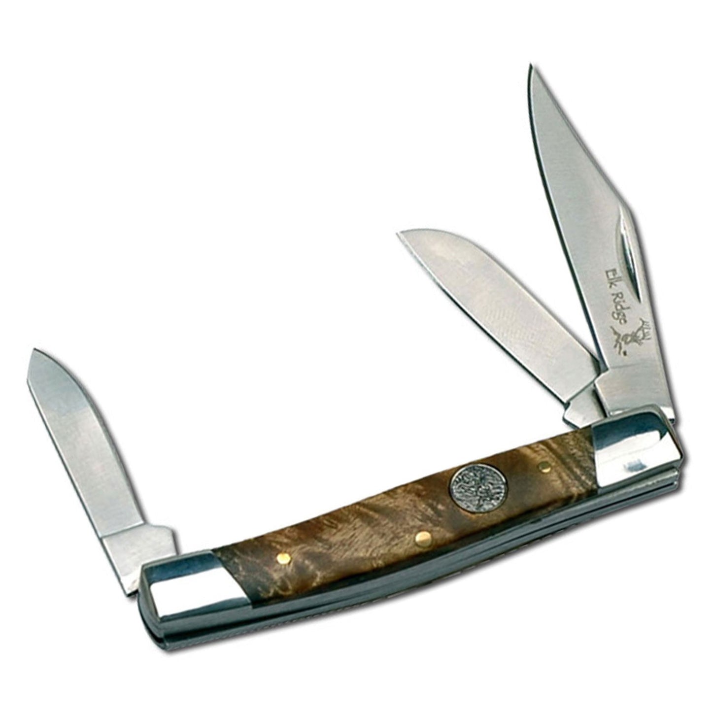 Elk Ridge Gentleman’s Knife – Burl Wood Handle - 3 Blades Pocket Knife