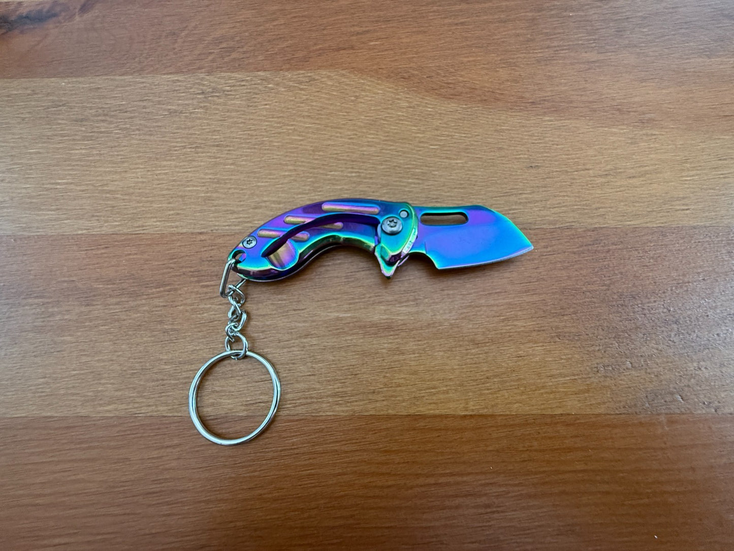Keychain Mini Folding Knife 1.5" Steel Blade Rainbow Coated Liner Lock