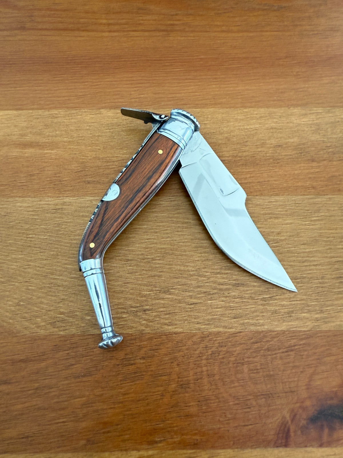 3.4” Spanish Navaja Jerezana Folding Knife Red Stamina Wood Scales With Ratchet