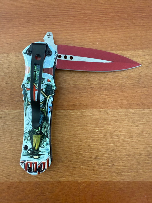 3.3 " / 8,5 CM - BLADE LENGHT FOLDING KNIFE TEMPLAR KNIGHT DRAWING HANDLE