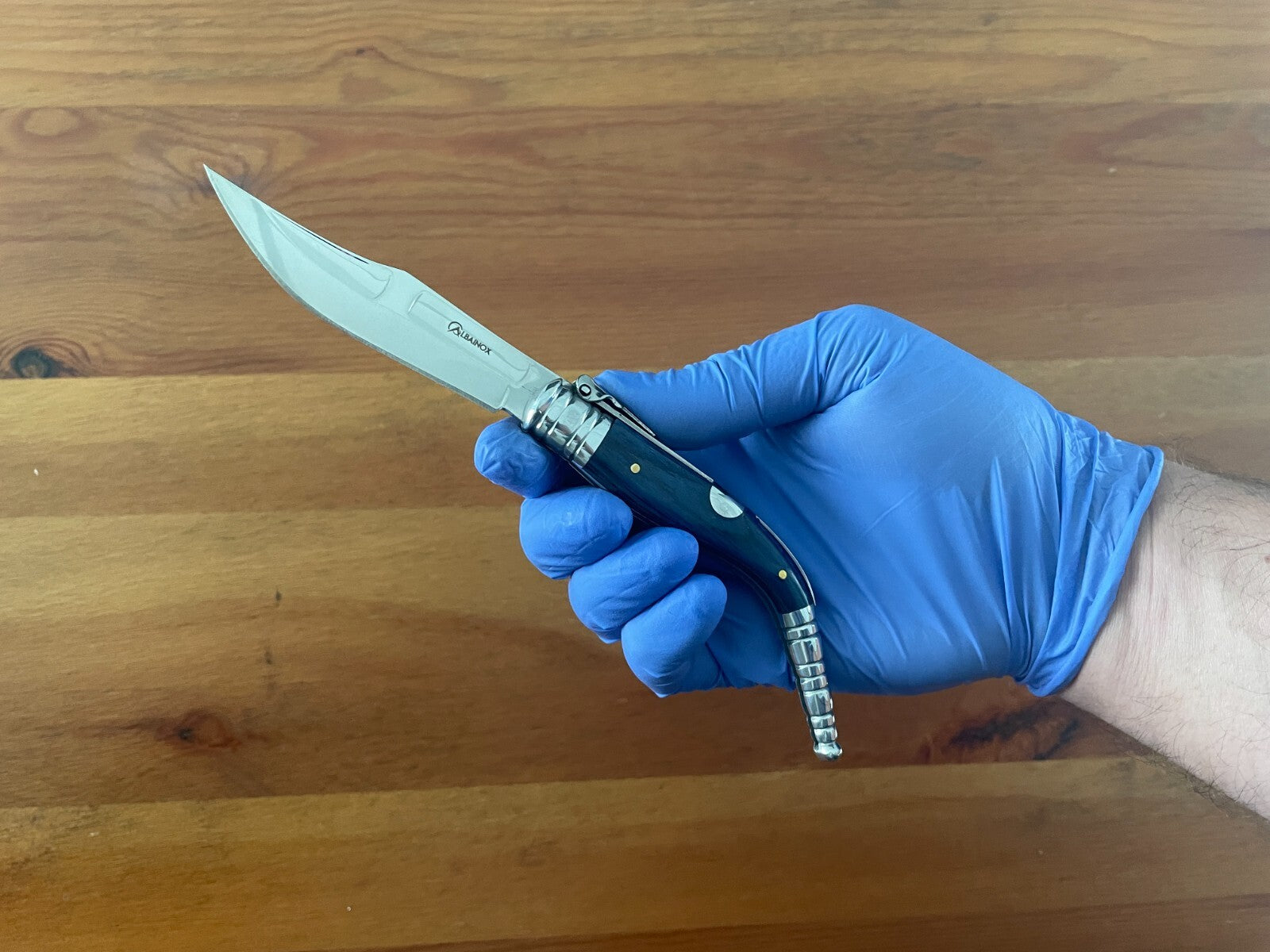 3.54" Blade Spanish Navaja Sevillana Pocket Knife Blue Wood Scales / Ratchet