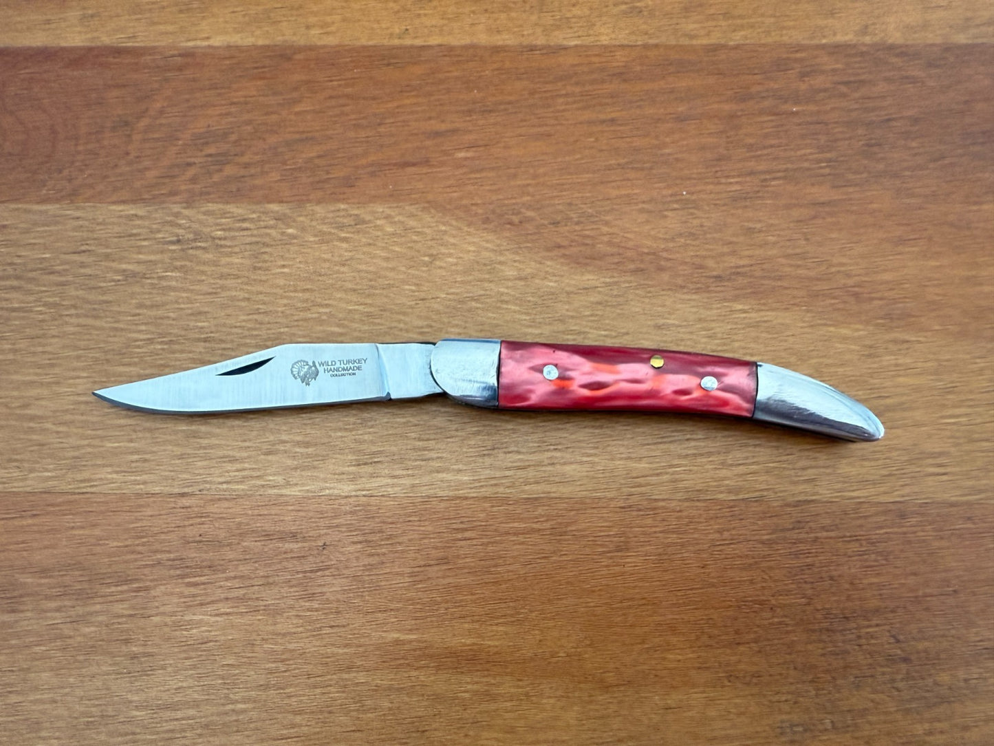Wild Turkey Handmade Pocket Knife 2.75" Stainless Steel Blade Red Resin Handle