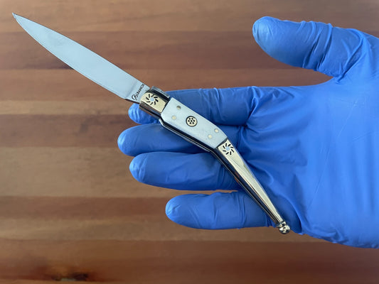 3.22" Spanish Catalan Navaja Folding Knife With Brass Bolsters Bone Scales
