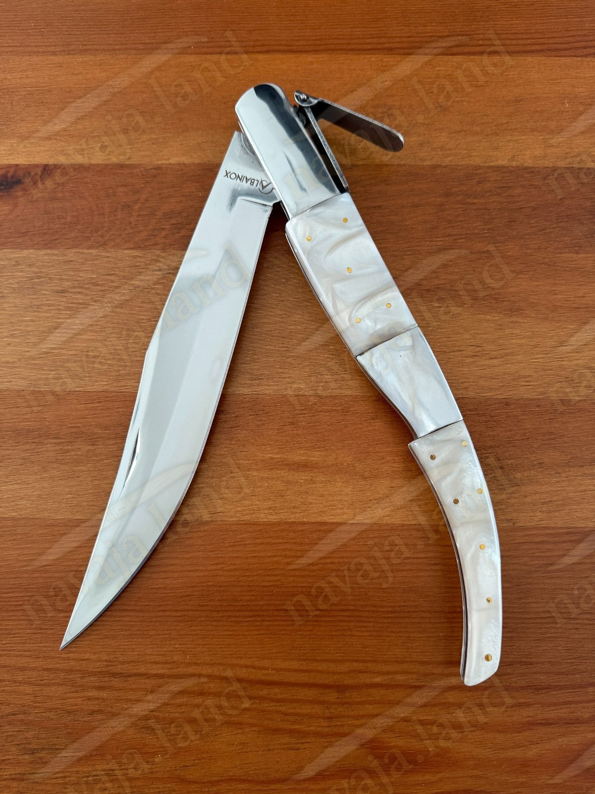 8.5" Long Blade Arabian Style Navaja Folding Knife Mother Pearl Scales - Spain