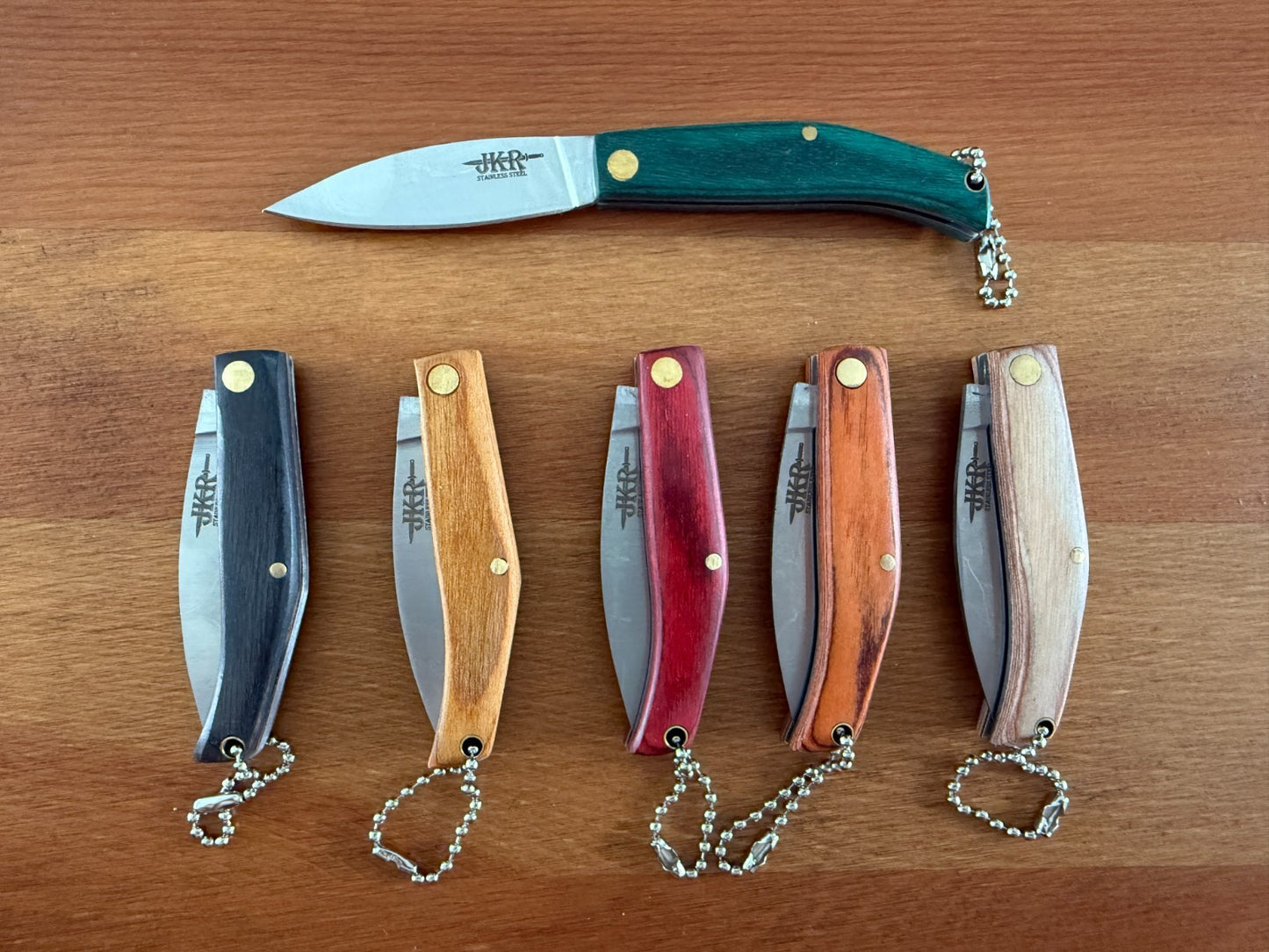 Set of 6 Folding Knives Wooden Handle 2.4-in. Blade Slipjoint Navaja Keychain