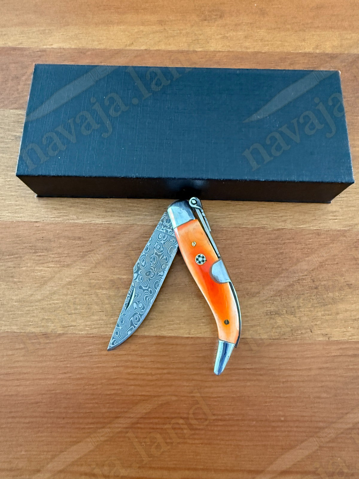 2.56” 67-Layer Damascus Blade Spanish Albacete Navaja Folding Knife Orange Bone