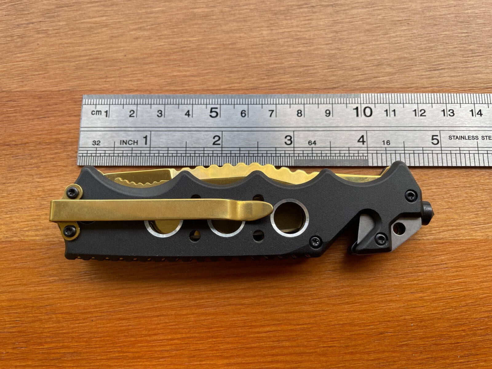 3.54" Steel 420 Plated Gold Titanium Black Aluminum Handle Belt Clip / Tools