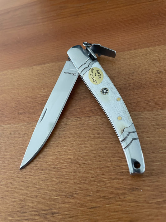 3.14" Spanish Navaja Pocket Knife Bull Horn Scales With Ratchet & Billet Lock
