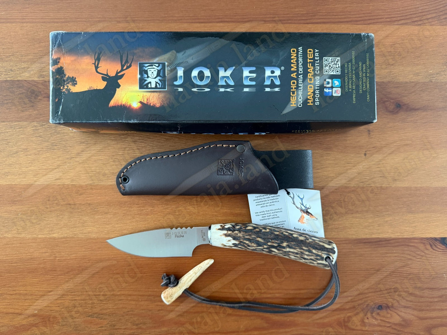 Joker Flecha Hunting Knife 4” MOVA Blade | Deer Horn Handle | Leather Sheath