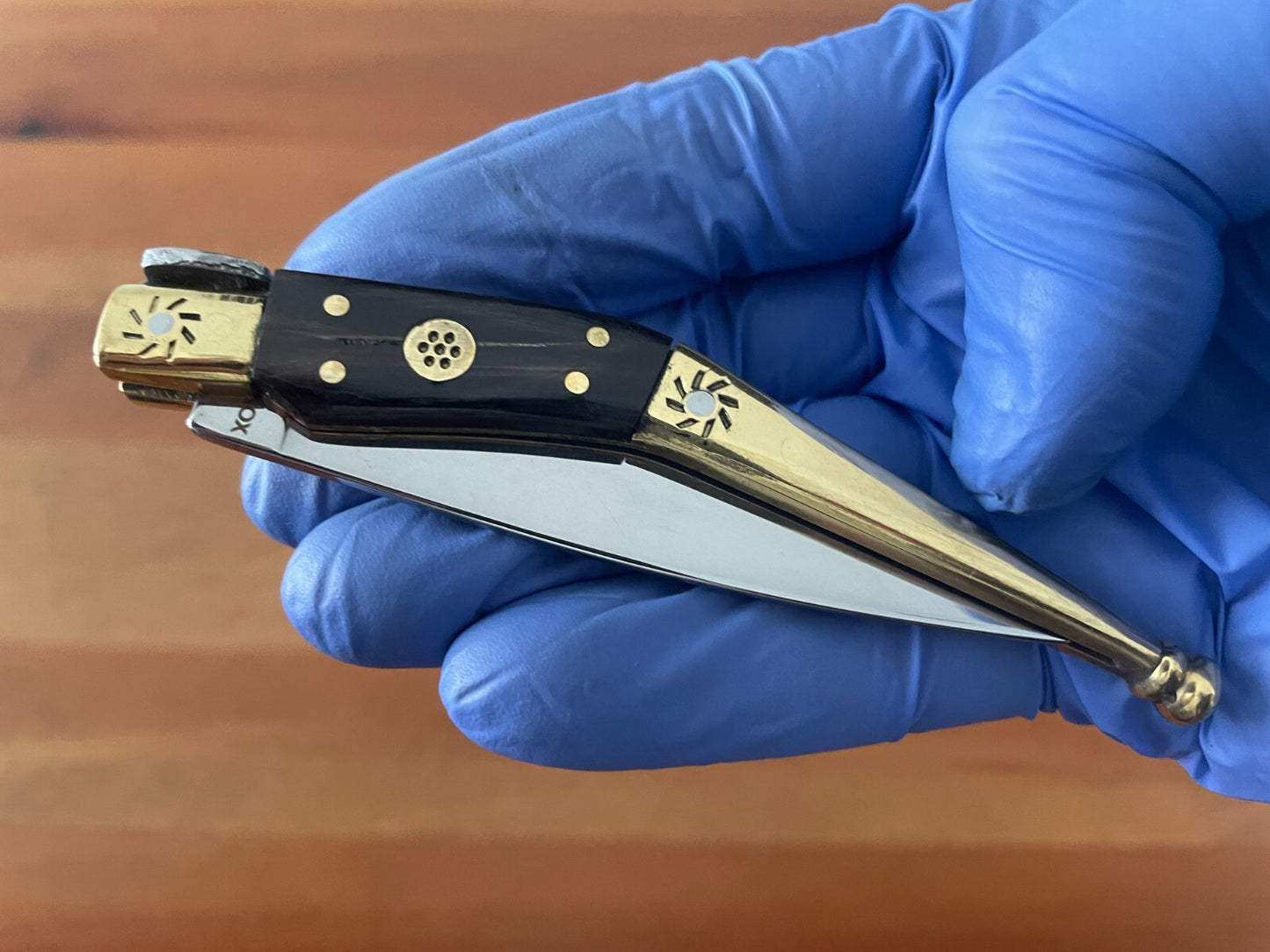 3.22" Spanish Catalan Navaja Folding Knife With Brass Bolsters Bull Horn Scales