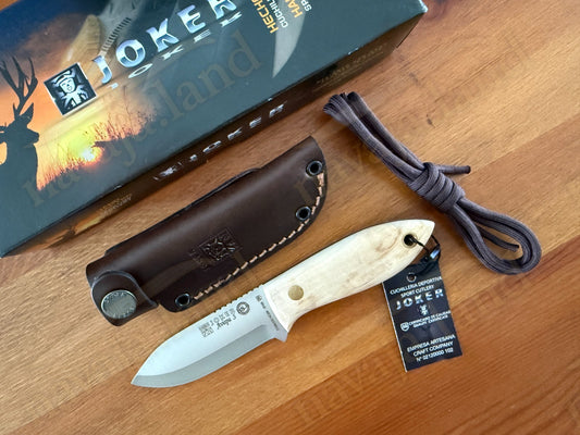 Joker Avispa S Bushcraft Knife – 3.15” Sandvik 14C28N Blade - Curly Birch Handle
