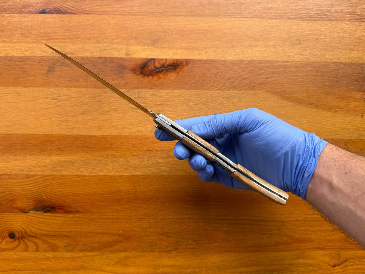 5.3" Blade Arabian Style Ratchet Navaja Knife Zebra Wood Handle Ornamented