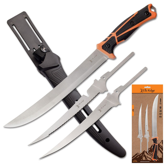 Fixed Knife 3x Interchangeable Stainless Blades with Sheath Elk Ridge TREK
