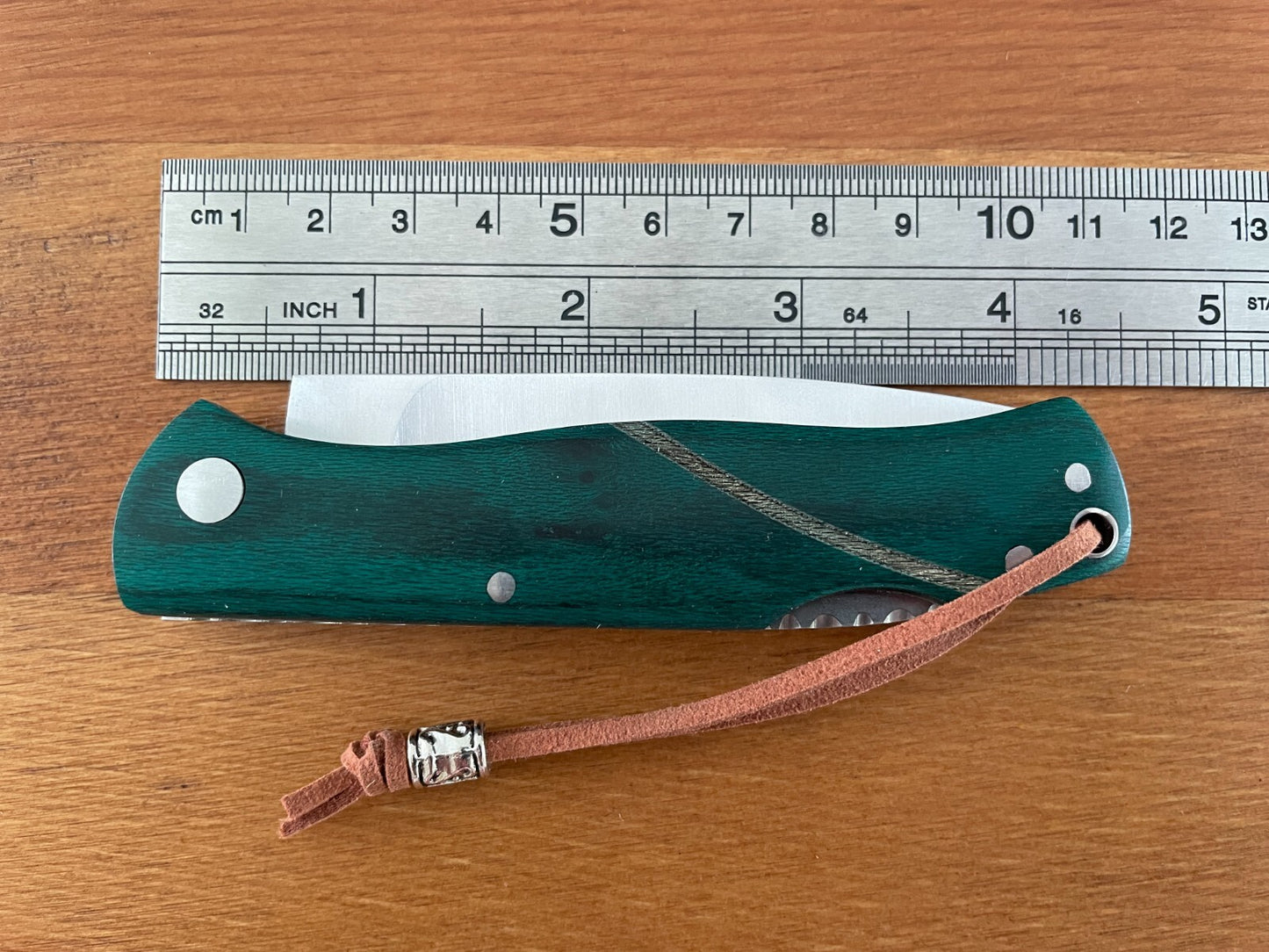 3.15" Stainless Steel Spanish Navaja Pocket Knife Green Stamina Wood Scales