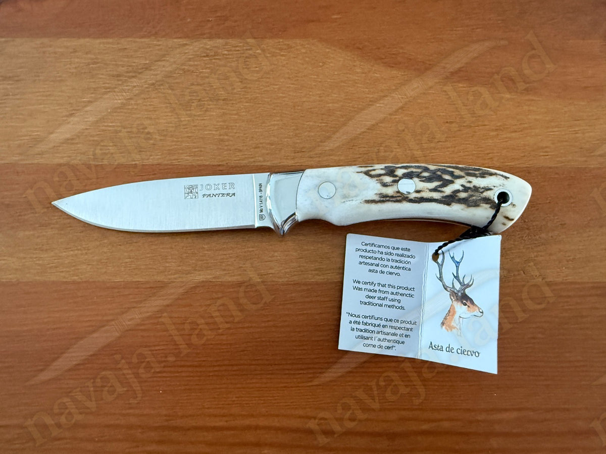 Joker Pantera Fixed Knife 3.7” MOVA Blade 🦌 Deer Antler Handle Leather Sheath
