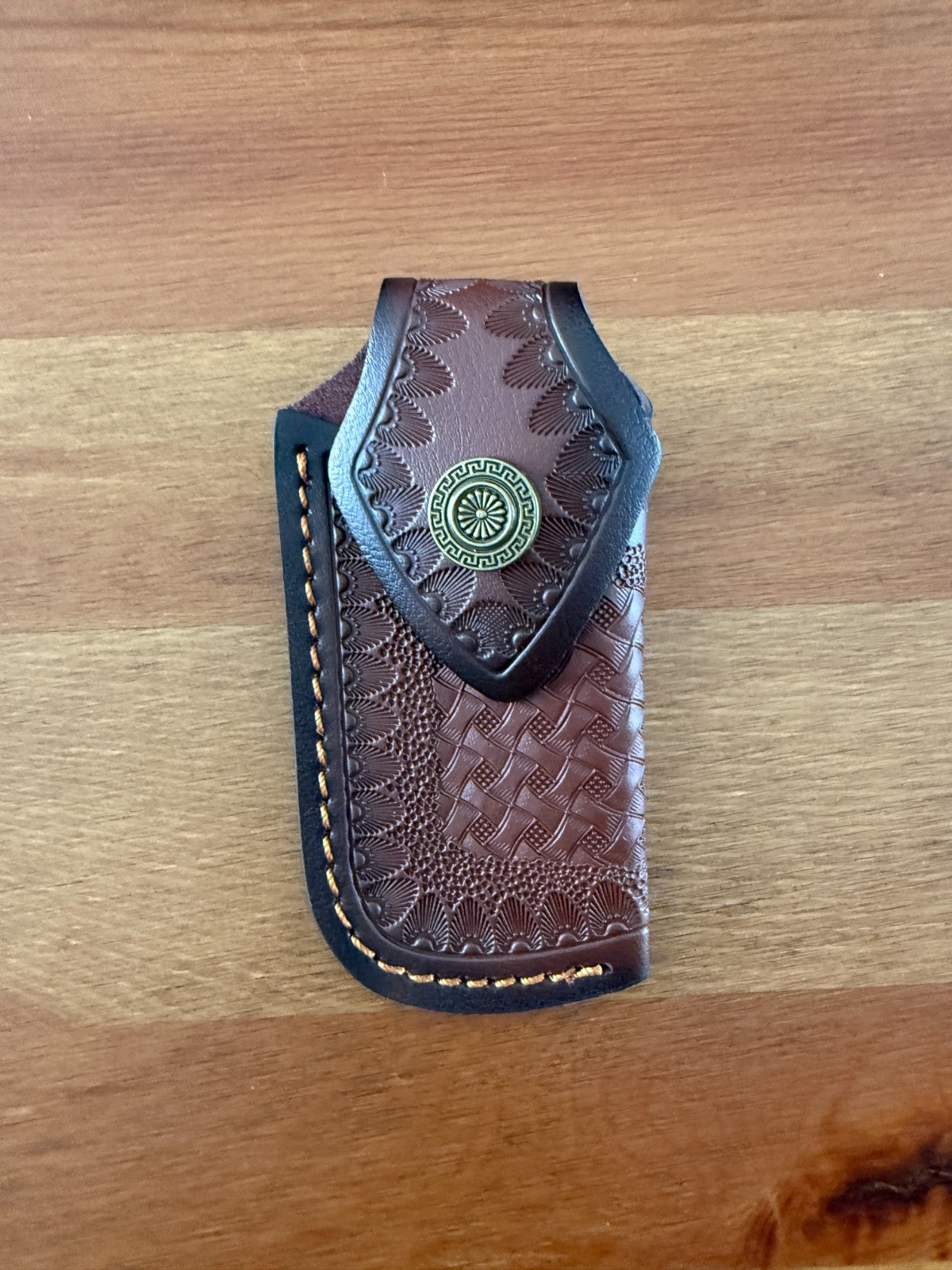 3.5" Brown Leather Pocket Knife Sheath with Belt Holder Hand Made Spain