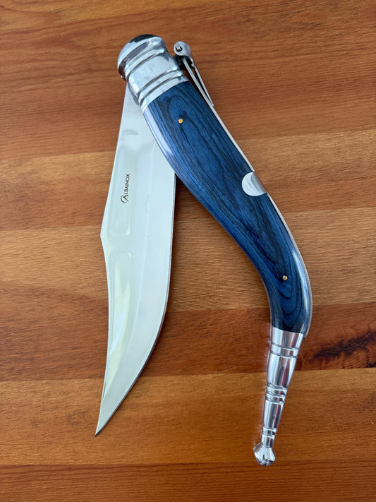 9" Blade Giant Navaja Sevillana Folding Knife Blue Wood Scales w/ Ratchet Spain