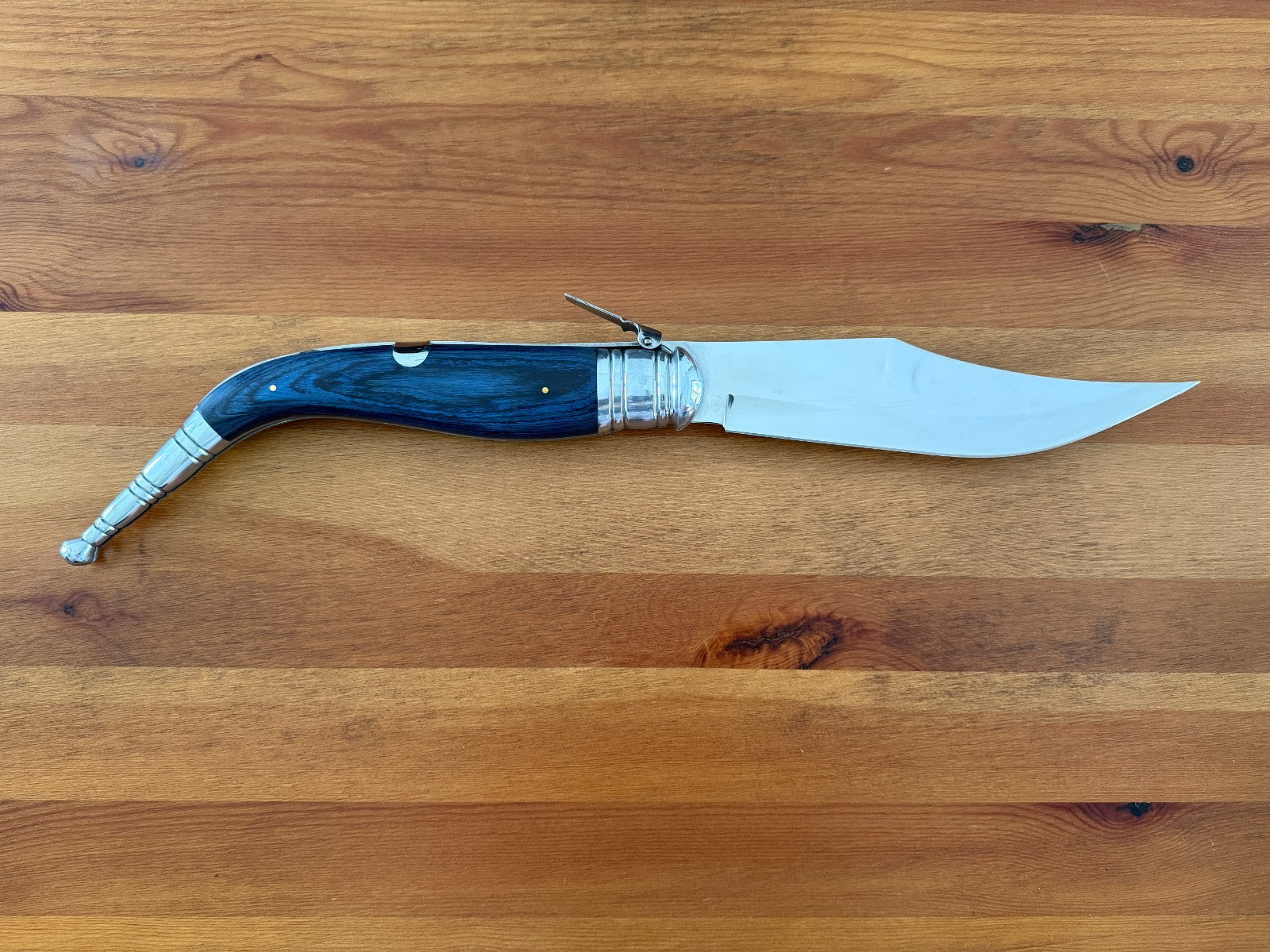 9" Blade Giant Navaja Sevillana Folding Knife Blue Wood Scales w/ Ratchet Spain
