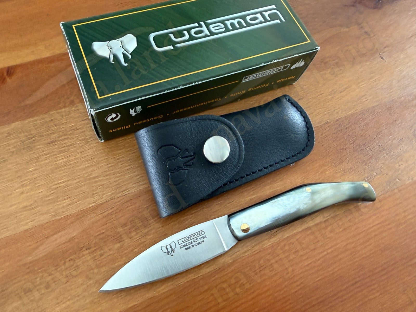 Cudeman Spanish Folding Knife – Bull Horn Handle | 420 Steel | Leather Sheath