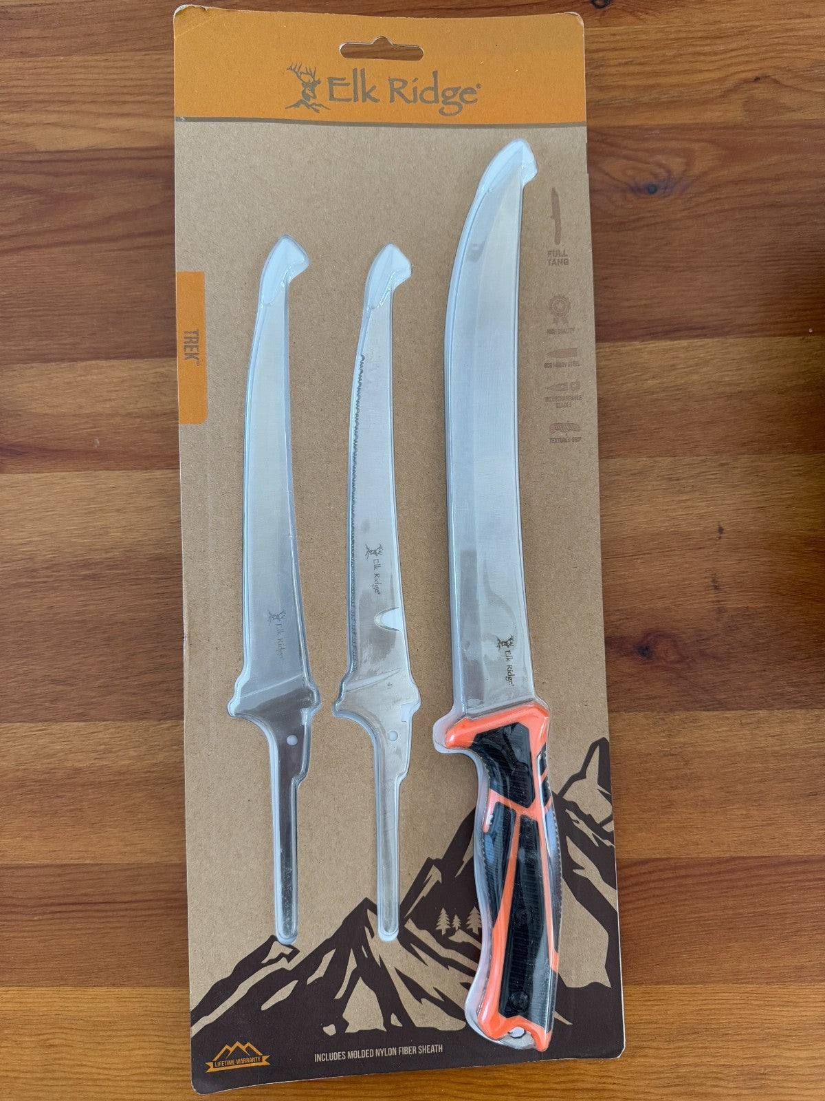 Fixed Knife 3x Interchangeable Stainless Blades with Sheath Elk Ridge TREK