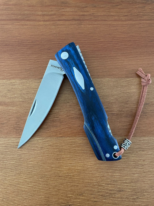3.15" Stainless Steel Spanish Navaja Pocket Knife Blue Stamina Wood Scales