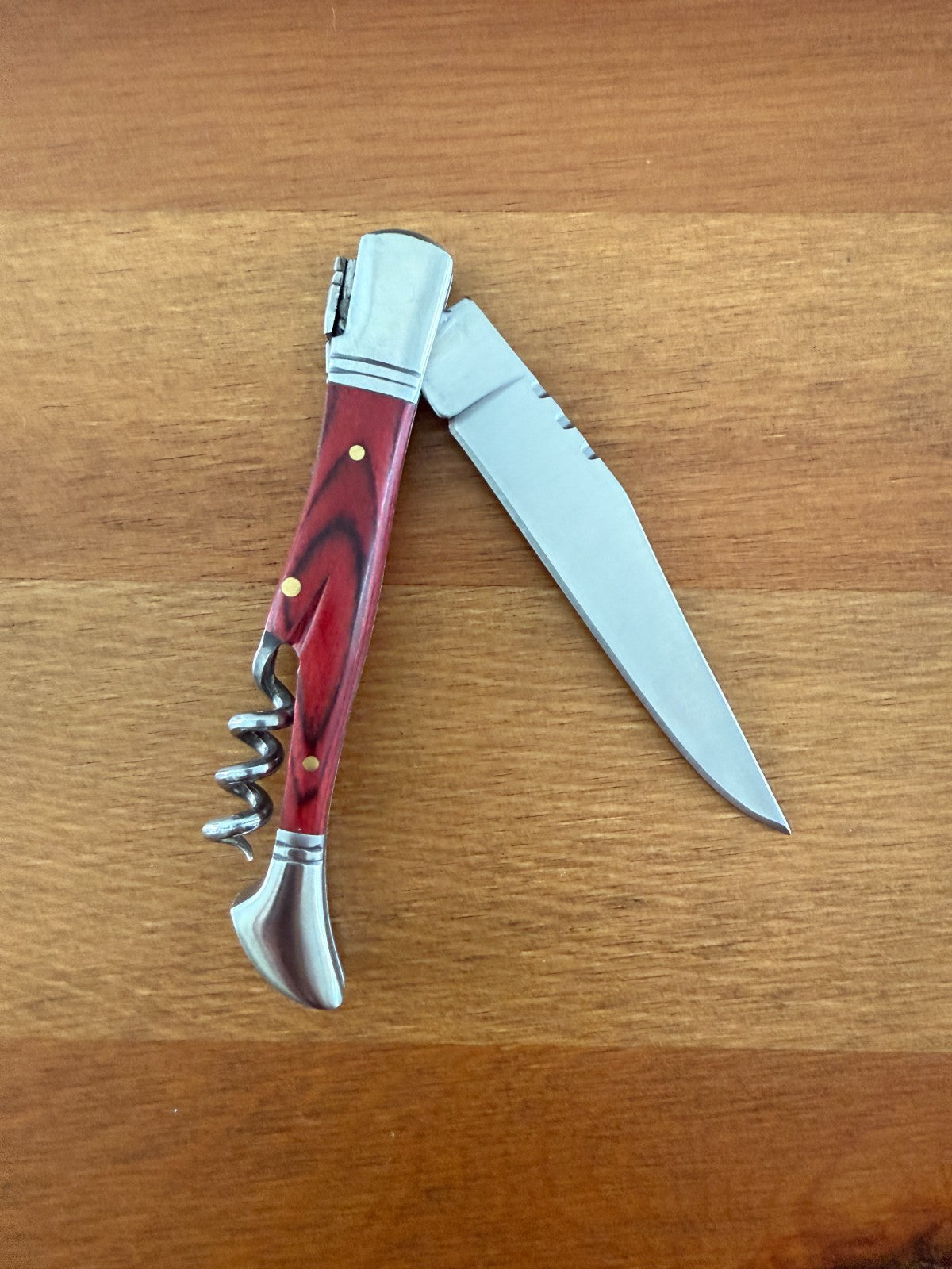 3.34” Stainless Steel Blade Navaja Laguiole Inox Pocket Knife Red Wood Scales