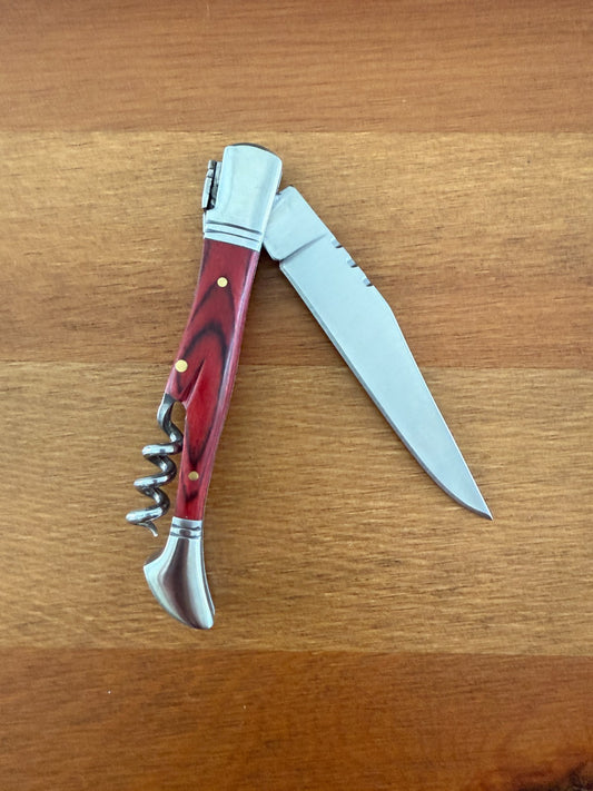 3.34” Stainless Steel Blade Navaja Laguiole Inox Pocket Knife Red Wood Scales