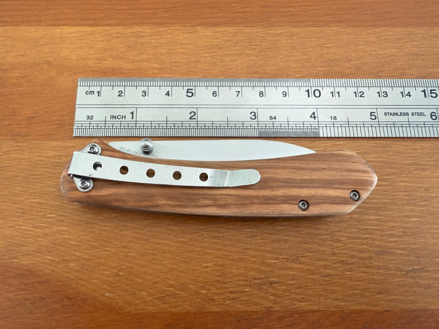 Folding Knife 8.5 cm 3.3 in Blade Zebrawood Handle Liner Lock Pocket Clip