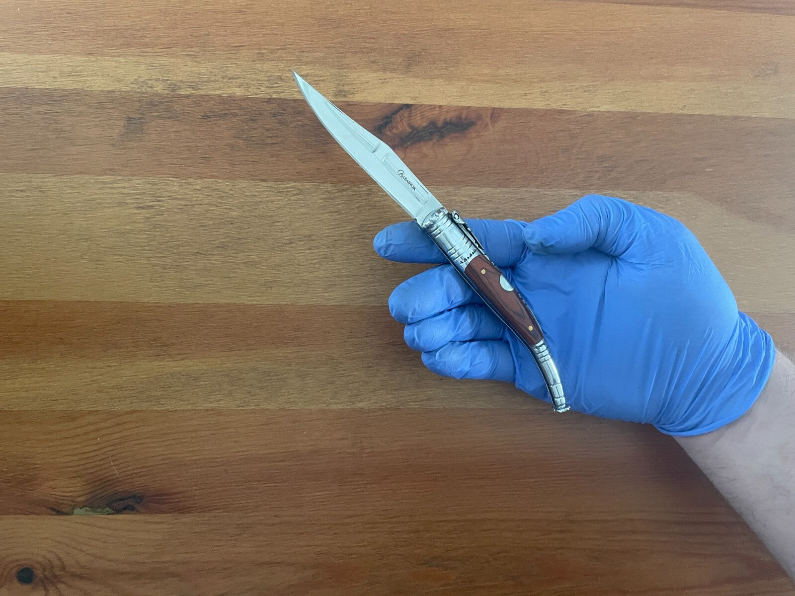 3.34” Spanish Navaja Serrana Folding Pocket Knife Red Wood Stamina Handle