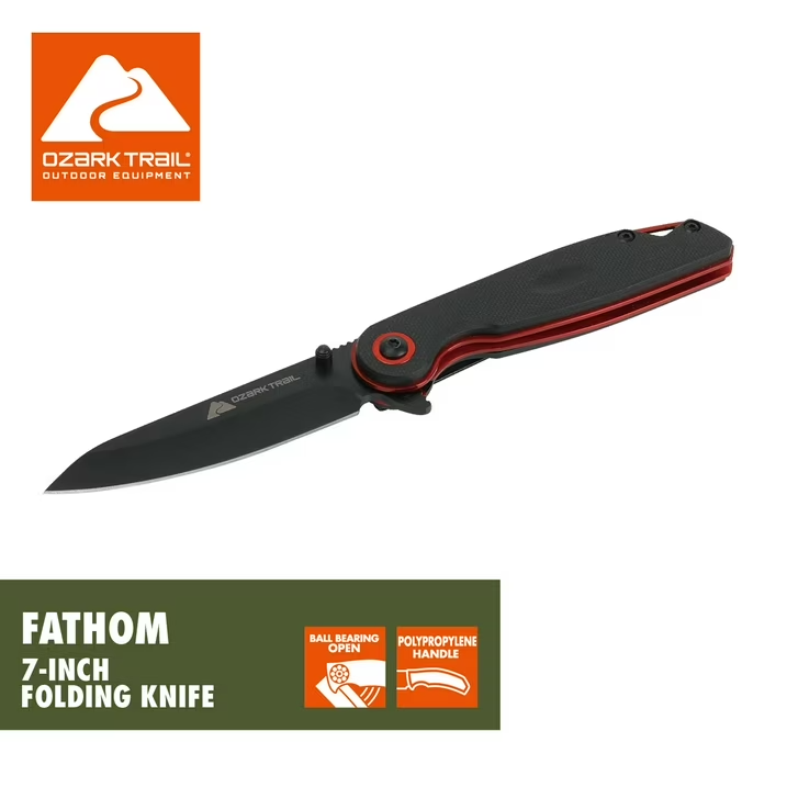 3" Blade Ozark Fathom Folding Knife 7" Open Black Polypropylene Handle
